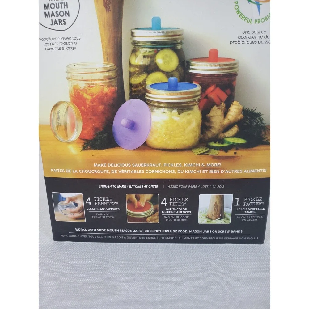 Masontops Complete Fermentation Kit 9pc Pickle Pipes Pebbles Packer Mason Jar